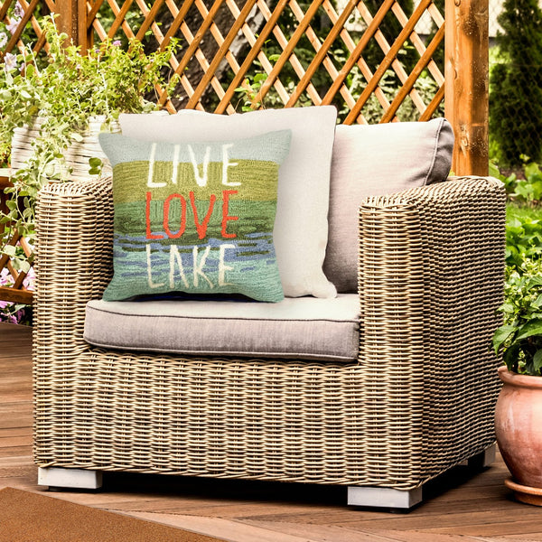Trans Ocean Liora Manne Frontporch Live Love Lake Indoor/Outdoor Handmade Pillow - Nature-inspired Accent Blue Polyester,Acrylic 7fp8s450703