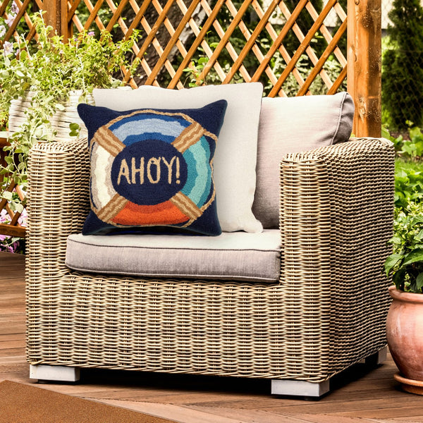 Trans Ocean Liora Manne Ahoy Indoor/Outdoor Handmade Pillow - Nautical Navy 18" X 18" Beach Decor Accent Navy Polyester,Acrylic 7fp8s455433
