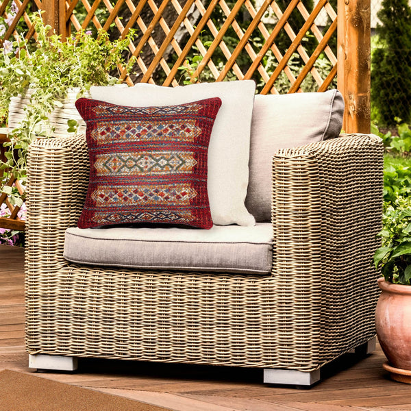 Trans Ocean Liora Manne Marina Tribal Stripe Indoor/Outdoor Pillow - Vibrant Geometric Accent For Any Space Red Polypropylene,Polyester 7mr8s805724