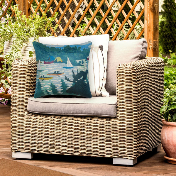 Trans Ocean Liora Manne Marina Lake Life 18"X18" Indoor/Outdoor Pillow - Vibrant Sailboats On Blue Background Blue Polypropylene,Polyester 7mr8s959103