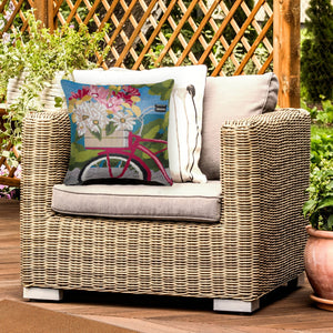 Trans Ocean Liora Manne Marina Summer Ride Pillow - 18" X 18" Easy Care Indoor/Outdoor Floral Bike Design Blue Polypropylene,Polyester 7mr8s960003