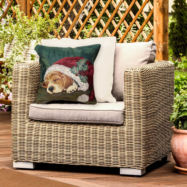 Trans Ocean Liora Manne Marina Nap In A Cap Pillow – Adorable 18" X 18" Holiday Dog Design For Indoors & Outdoors Green Polypropylene,Polyester 7mr8s964016