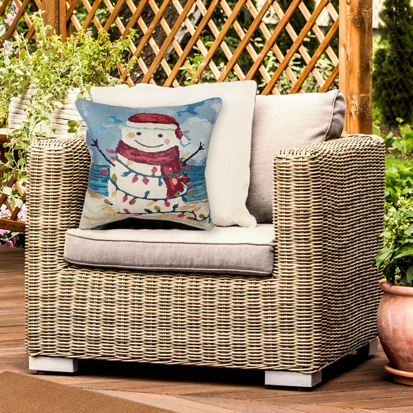 Trans Ocean Liora Manne Beach Snowman Decorative Pillow - 18" X 18" Ocean-themed, Machine Washable Accent Blue Polypropylene,Polyester 7mr8s968304