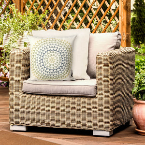 Trans Ocean Liora Manne Visions Iii Indoor/Outdoor Handmade Pillow - Transitional Medallion Artistry In Blue Ivory Polyester 7sc2s410506