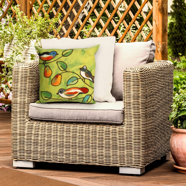 Trans Ocean Liora Manne Visions Iii Song Birds Handmade Indoor/Outdoor Pillow - Stunning Nature Garden Accent Green Polyester 7sc2s411906