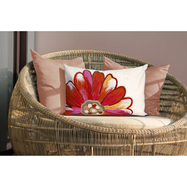 Trans Ocean Liora Manne Visions Iii Handmade Floral Pillow - Contemporary Botanical Design For Indoor/Outdoor Use Orange Polyester 7sc1s314917