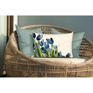 Trans Ocean Liora Manne Visions Iii Indoor/Outdoor Handmade Floral Pillow - Contemporary Tulips Design Accent Blue Polyester 7sc1s413403