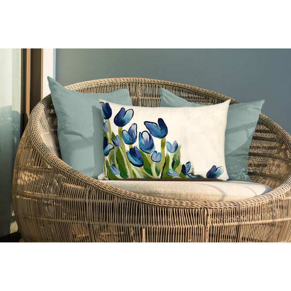 Trans Ocean Liora Manne Visions Iii Indoor/Outdoor Handmade Floral Pillow - Contemporary Tulips Design Accent Blue Polyester 7sc1s413403