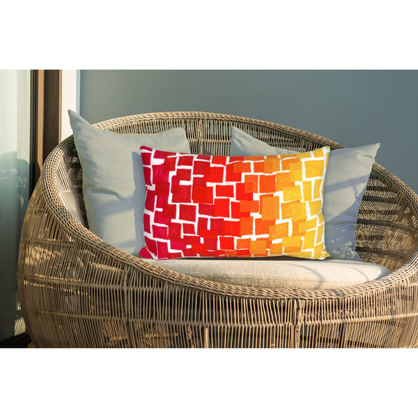 Trans Ocean Liora Manne Visions Iii Ombre Tile Handmade Indoor/Outdoor Pillow - Modern Geometric Accent Decor Red Polyester 7sc1s415924