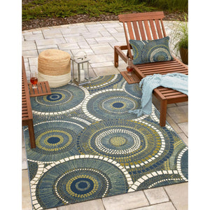 Trans Ocean Liora Manne Marina Circles Pillow - Contemporary Geometric Design For Indoor/Outdoor Elegance Blue Polypropylene,Polyester 7mr5s803503