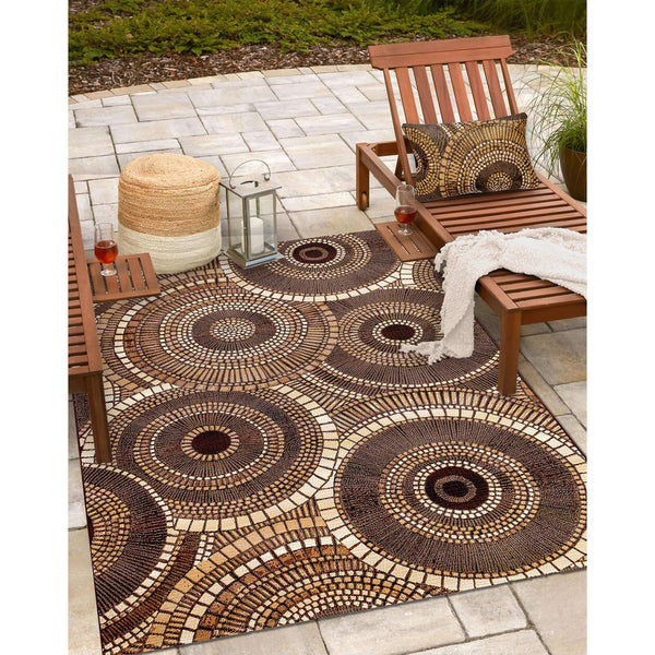 Trans Ocean Liora Manne Marina Circles Pillow - Contemporary Geometric Design For Indoor/Outdoor Elegance Brown Polypropylene,Polyester 7mr5s803519