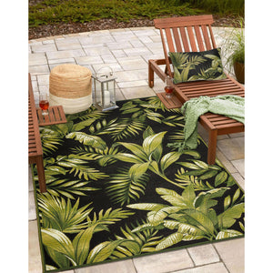 Trans Ocean Liora Manne Marina Jungle Leaves Decorative Indoor/Outdoor Pillow - Vibrant Tropical Design Black Polypropylene,Polyester 7mr5s811548