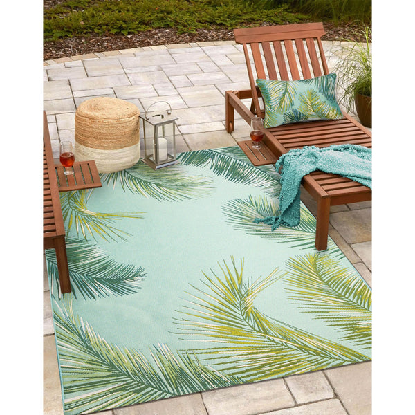 Trans Ocean Liora Manne Marina Palm Border Area Rug - Stylish Indoor/Outdoor Transitional Botanical Design Blue Polypropylene,Polyester 7mr5s815104