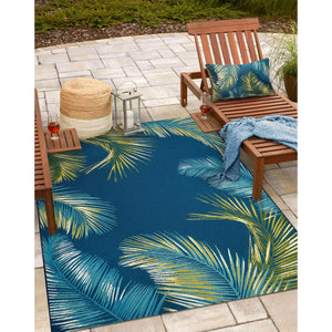 Trans Ocean Liora Manne Marina Palm Border Area Rug - Stylish Indoor/Outdoor Transitional Botanical Design Navy Polypropylene,Polyester 7mr5s815133