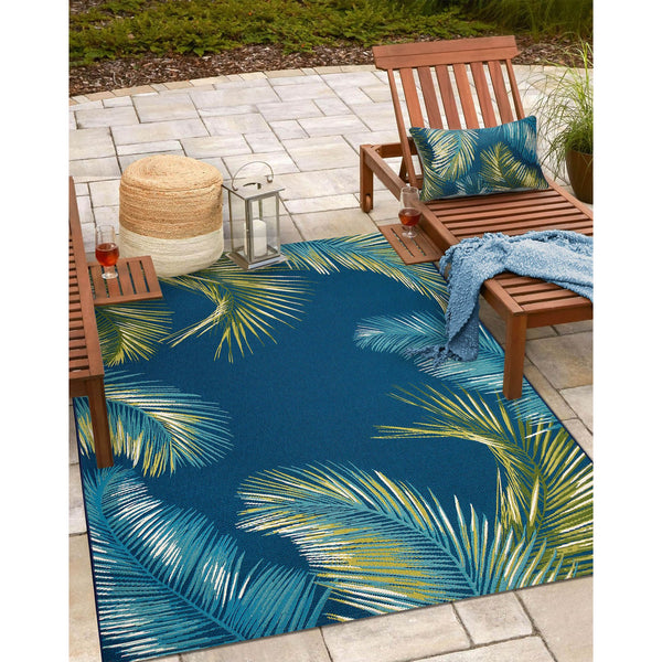 Trans Ocean Liora Manne Marina Palm Border Area Rug - Stylish Indoor/Outdoor Transitional Botanical Design Navy Polypropylene,Polyester 7mr5s815133