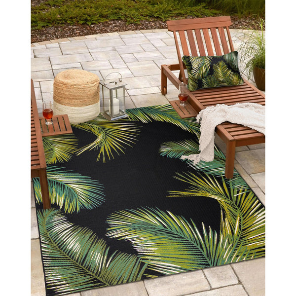 Trans Ocean Liora Manne Marina Palm Border Area Rug - Stylish Indoor/Outdoor Transitional Botanical Design Black Polypropylene,Polyester 7mr5s815148