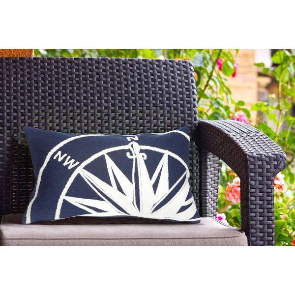 Trans Ocean Liora Manne Visions Ii Nautical Compass Indoor/Outdoor Pillow - Handcrafted Coastal Decor Accent Navy Polyester 7sb1s418303
