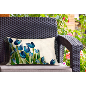Trans Ocean Liora Manne Visions Iii Indoor/Outdoor Handmade Floral Pillow - Contemporary Tulips Design Accent Blue Polyester 7sc2s413403