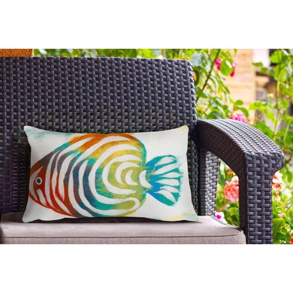 Trans Ocean Liora Manne Visions Iii Rainbow Fish Handmade Indoor/Outdoor Pillow - Coastal Artistry In Green Green Polyester 7sc2s415212