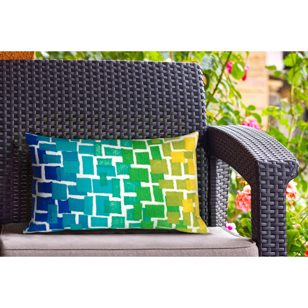 Trans Ocean Liora Manne Visions Iii Ombre Tile Handmade Indoor/Outdoor Pillow - Modern Geometric Accent Decor Blue Polyester 7sc1s415906