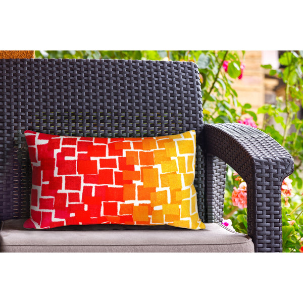 Trans Ocean Liora Manne Visions Iii Ombre Tile Handmade Indoor/Outdoor Pillow - Modern Geometric Accent Decor Red Polyester 7sc1s415924