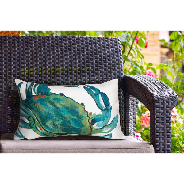 Trans Ocean Liora Manne Visions Iii Blue Crab Indoor/Outdoor Pillow – Stunning Coastal Graphic Ocean Accent Blue Polyester 7sc2s419103