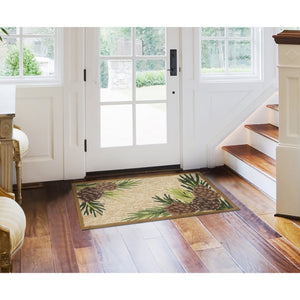 Trans Ocean Liora Manne Ravella Forest Border Indoor/Outdoor Area Rug - Botanical Pinecone Design For Any Space Natural Polypropylene,Acrylic Rvl23230712