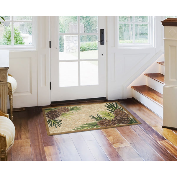 Trans Ocean Liora Manne Ravella Forest Border Indoor/Outdoor Area Rug - Botanical Pinecone Design For Any Space Natural Polypropylene,Acrylic Rvl23230712