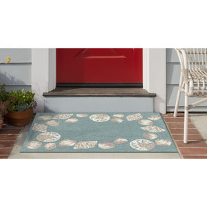 Trans Ocean Liora Manne Capri Seashell Border Handmade Area Rug – Durable Coastal Design For Indoor/Outdoor Spaces Blue Polyester,Acrylic Cap23172304