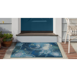 Trans Ocean Liora Manne Esencia Indoor/Outdoor Jellyfish Mat - Vibrant Coastal Design For Any Space Blue Polypropylene,Polyester Ecn23815504