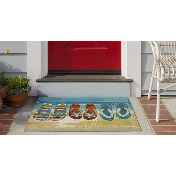 Trans Ocean Liora Manne Esencia Flip Flops Forever Indoor/Outdoor Mat - Whimsical Beach Design For Any Space Blue Polypropylene,Polyester Ecn34958303