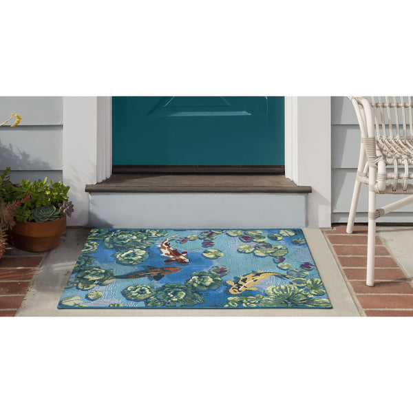 Trans Ocean Liora Manne Esencia Koi Pond Indoor/Outdoor Mat - Whimsical Fish And Lily Pads For Vibrant Spaces Blue Polypropylene,Polyester Ecn23959504