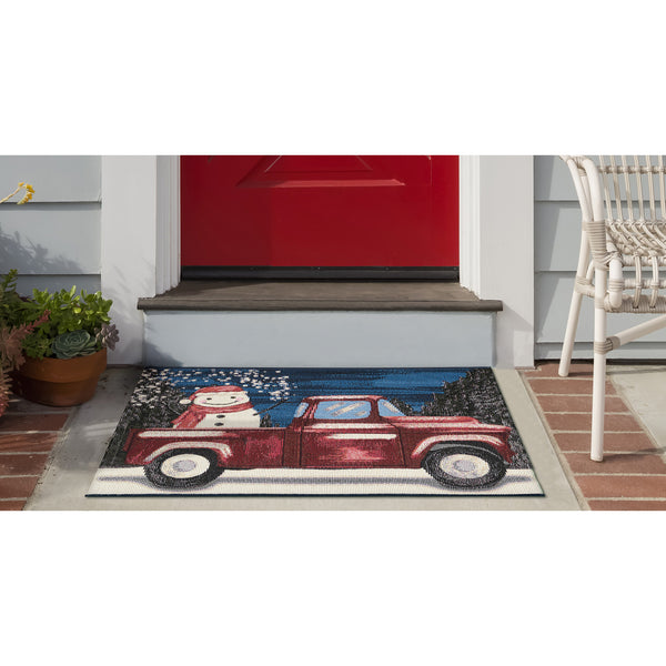 Trans Ocean Liora Manne Esencia Whimsical Truck Holiday Mat - Cheerful Snowman Design For Indoor & Outdoor Use Navy Polypropylene,Polyester Ecn34965547