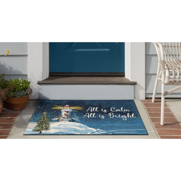 Trans Ocean Liora Manne Esencia All Is Calm Coastal Welcome Mat - Vibrant Lighthouse & Holiday Cheer Decor Navy Polypropylene,Polyester Ecn23971747