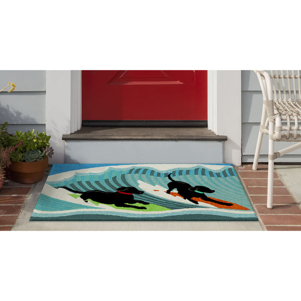 Trans Ocean Liora Manne Frontporch Surfing Dogs Coastal Indoor/Outdoor Mat For A Vibrant Beachy Entrance Blue Polyester,Acrylic Ftp12147304