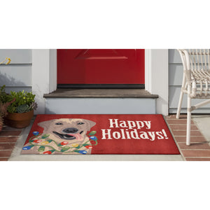 Trans Ocean Liora Manne Frontporch Happy Holidays Indoor/Outdoor Pillow - Cheerful Lab With Festive Lights Red Polyester,Acrylic Ftp12156124
