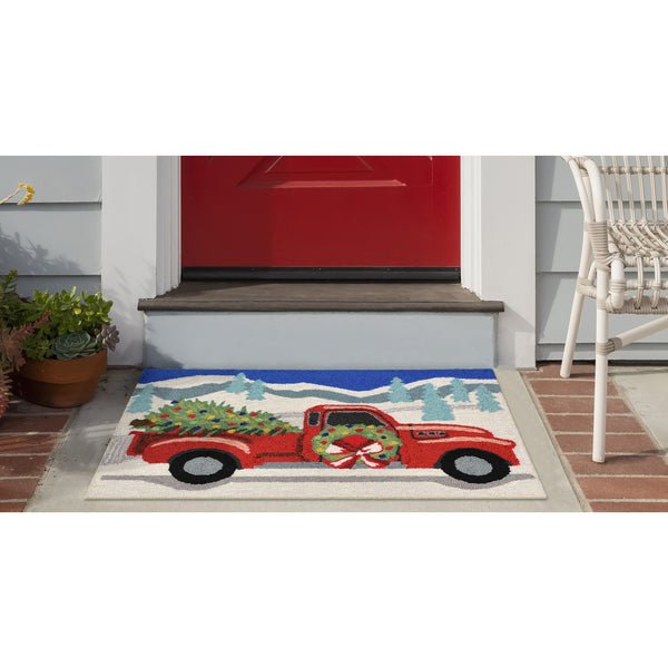 Trans Ocean Liora Manne Joy Ride Indoor/Outdoor Mat - Cheerful Holiday Pickup Truck Design For All Spaces Grey Polyester,Acrylic Ftp12184047