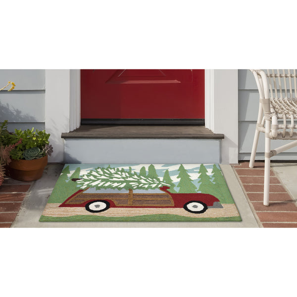 Trans Ocean Liora Manne Frontporch Woody Wonderland Holiday Mat - Whimsical Tree-cutting Scene For Home Décor Green Polyester,Acrylic Ftp34185316