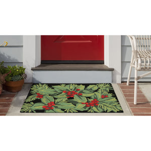 Trans Ocean Liora Manne Frontporch Hollyberries Indoor/Outdoor Rug - Festive Botanical Design For Your Home Black Polyester,Acrylic Ftp34241948