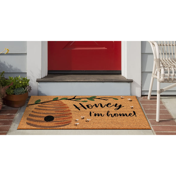 Trans Ocean Liora Manne Natura Honey I'm Home Outdoor Mat - Whimsical Bee Hive Design For Vibrant Entryways Natural Coir Ntr12222612