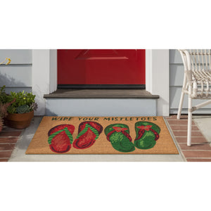 Trans Ocean Liora Wipe Your Mistletoes Outdoor Mat - Fun Coir Floor Decor With Festive Flip Flops, 1'6"X2'6" Natural Coir Ntr12253912