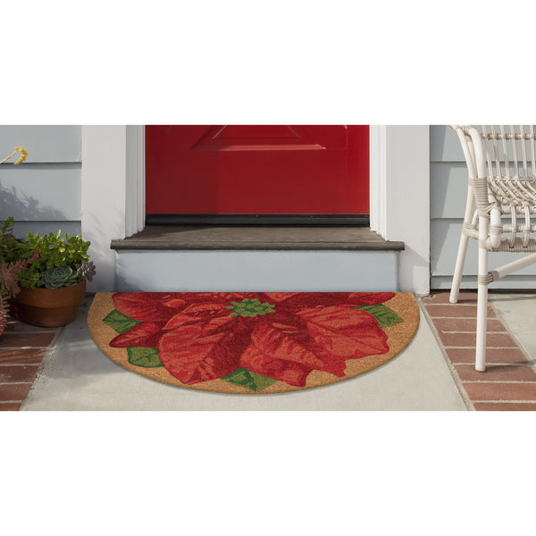 Trans Ocean Liora Manne Natura Poinsettia Outdoor Mat - Festive Floral Design For A Vibrant Entryway 1'6"X2'6" Natural Coir Ntrh1254212