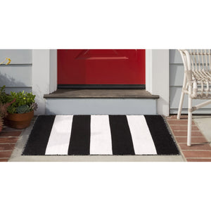 Trans Ocean Liora Manne Sorrento Rugby Stripe Indoor/Outdoor Area Rug – Hand Woven Geometric Accent For Style Black Polyester,Acrylic Srn23630248