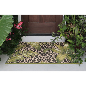 Trans Ocean Liora Manne Esencia Safari Indoor/Outdoor Mat - Bold Leopard Print With Tropical Leaves Design Green Polypropylene,Polyester Ecnr5805606
