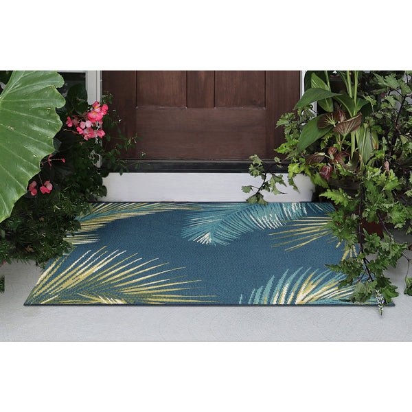 Trans Ocean Liora Esencia Palm Border Indoor/Outdoor Non-slip Mat With Tropical Botanical Design For Serenity Navy Polypropylene,Polyester Ecn23815133