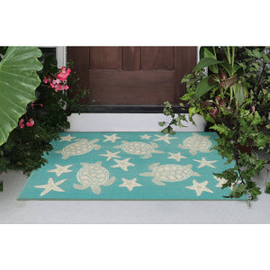 Trans Ocean Liora Manne Esencia Turtle And Stars Indoor/Outdoor Mat – Vibrant Coastal Design For Any Space Blue Polypropylene,Polyester Ecn23957604
