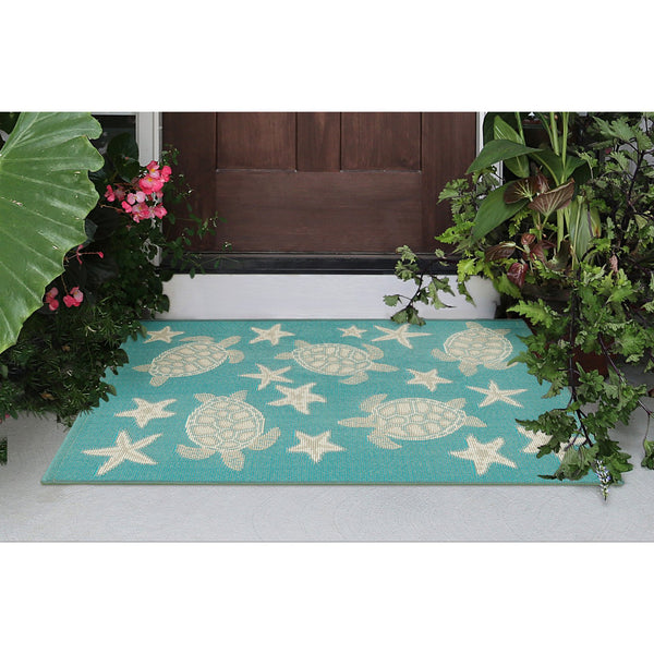 Trans Ocean Liora Manne Esencia Turtle And Stars Indoor/Outdoor Mat – Vibrant Coastal Design For Any Space Blue Polypropylene,Polyester Ecn23957604