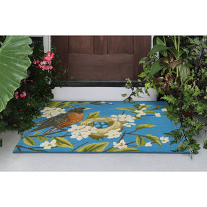 Trans Ocean Liora Manne Esencia Robin's Nest Indoor/Outdoor Mat - Whimsical Design With Charming Bird & Flowers Blue Polypropylene,Polyester Ecnr5958603
