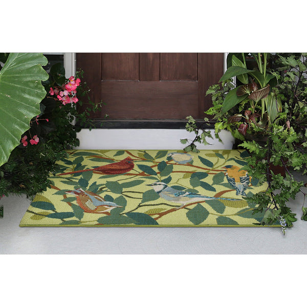 Trans Ocean Liora Esencia Indoor/Outdoor Non-slip Mat Featuring Whimsical Birds And Nature-inspired Design Green Polypropylene,Polyester Ecnr5958706