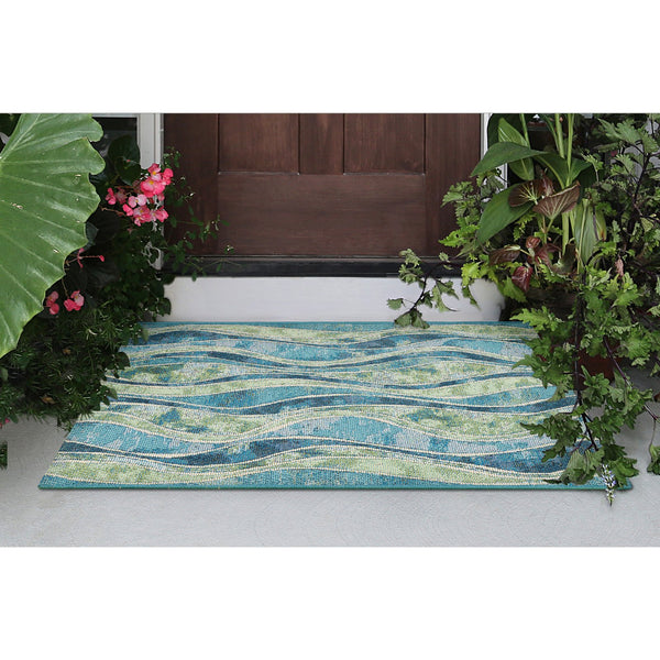 Trans Ocean Liora Manne Esencia Wave Indoor/Outdoor Mat - Contemporary Abstract Design In Soothing Blue Hues Blue Polypropylene,Polyester Ecn23966204